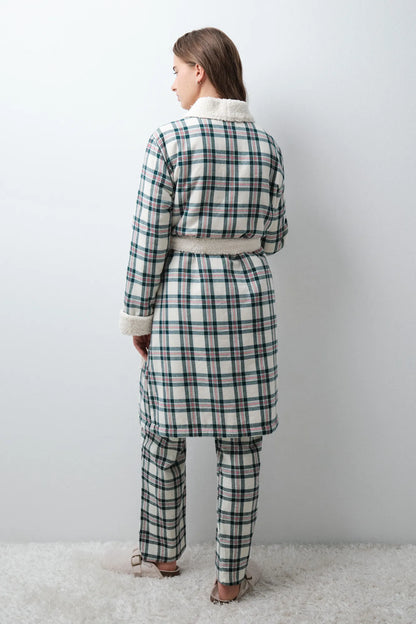 Women Secret Ivory Women Plaid Faux Fur Long Robe SKU: 4684190_96 Image 05