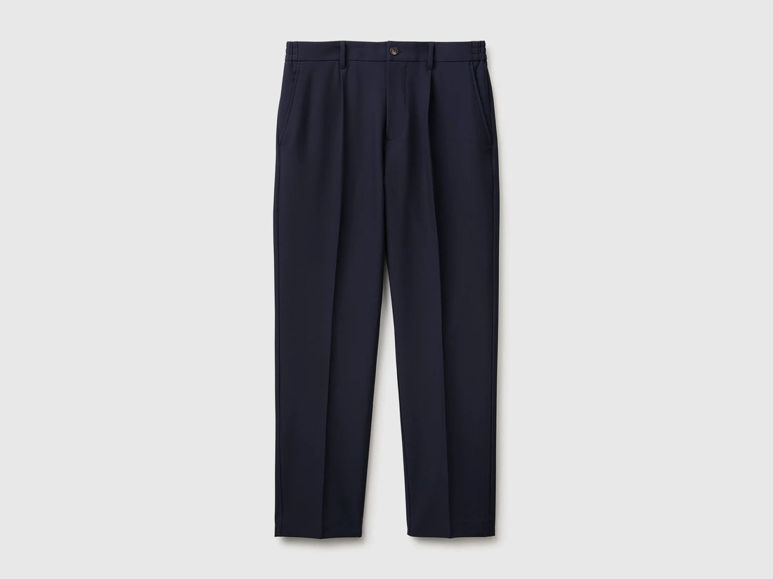 Benetton Dark Blue Men Trousers with Pleats and Creases SKU: 46A3UF06E_3C1 Image 01