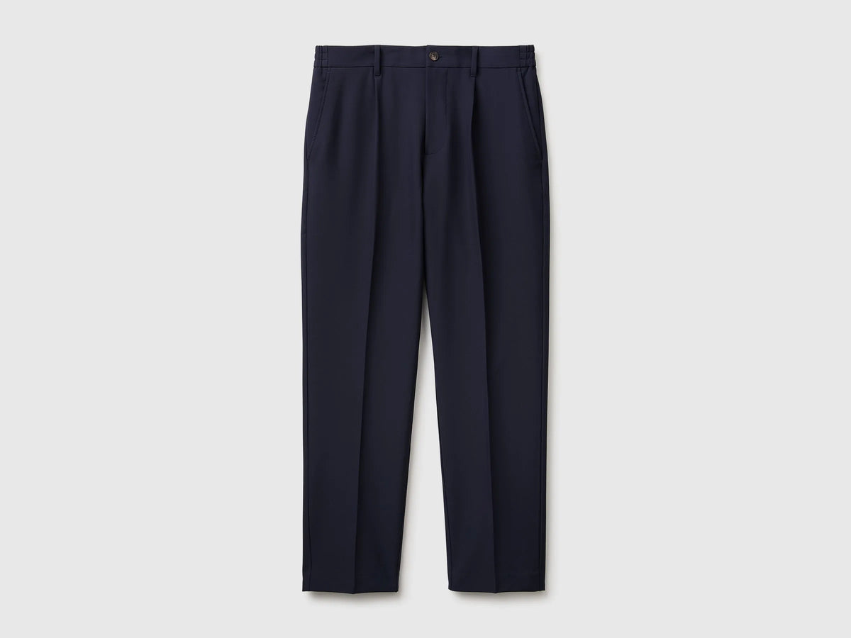 Benetton Dark Blue Men Trousers with Pleats and Creases SKU: 46A3UF06E_3C1 Image 01