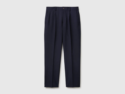 Benetton Dark Blue Men Trousers with Pleats and Creases SKU: 46A3UF06E_3C1 Image 01