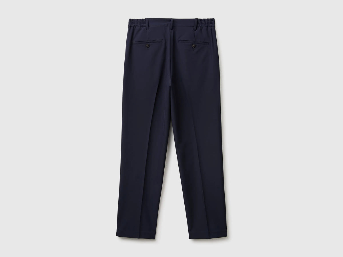 Benetton Dark Blue Men Trousers with Pleats and Creases SKU: 46A3UF06E_3C1 Image 02