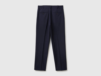 Benetton Dark Blue Men Trousers with Pleats and Creases SKU: 46A3UF06E_3C1 Image 02