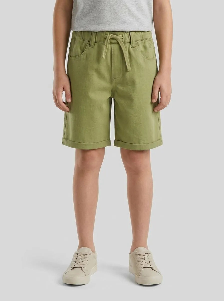 Benetton Military Green Boys Bermuda Shorts with Drawstring SKU: 46D6C904E_1Q1 Image 00