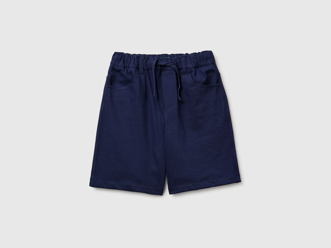 Benetton Dark Blue Boys Bermuda Shorts with Drawstring SKU: 46D6C904E_252 Image 01