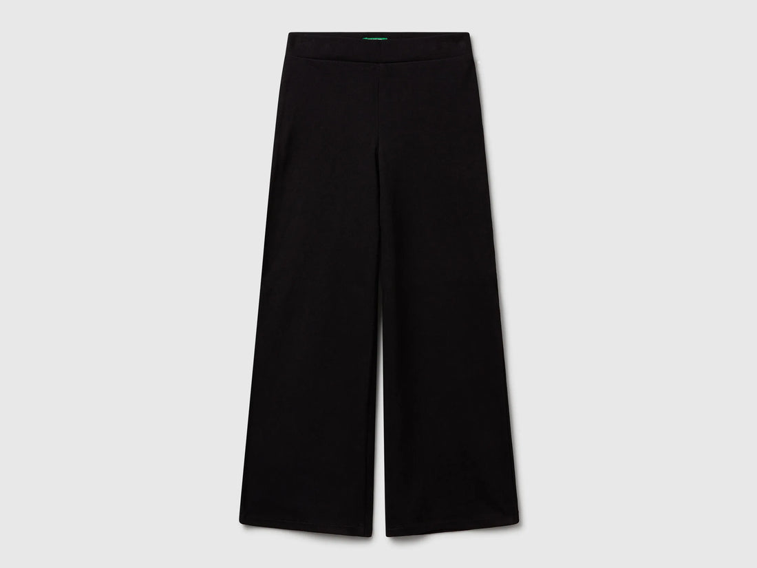 Benetton Black Girls Wide Trousers in Stretch Cotton SKU: 46D6CE04C_100 Image 01