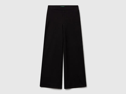 Benetton Black Girls Wide Trousers in Stretch Cotton SKU: 46D6CE04C_100 Image 01