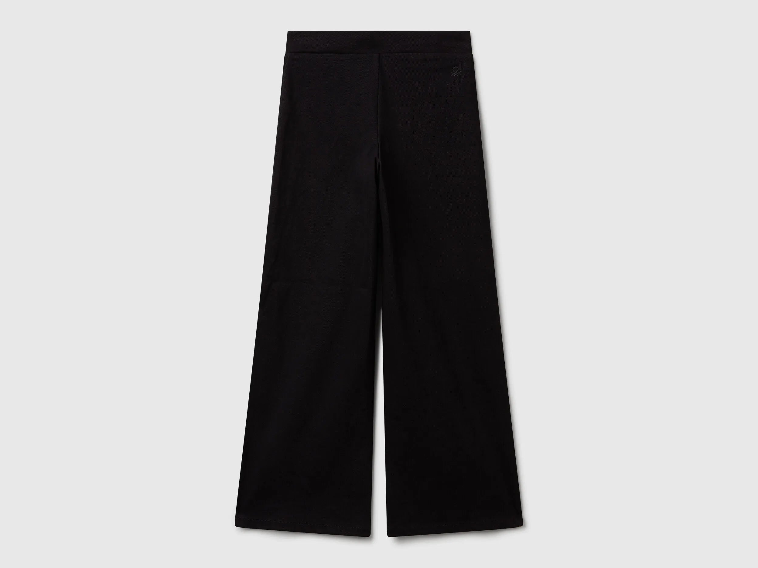 Benetton Black Girls Wide Trousers in Stretch Cotton SKU: 46D6CE04C_100 Image 02