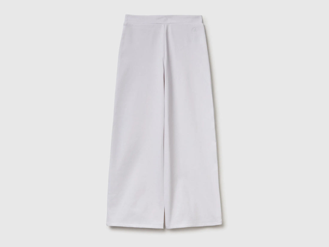 Benetton White Girls Wide Trousers in Stretch Cotton SKU: 46D6CE04C_101 Image 02