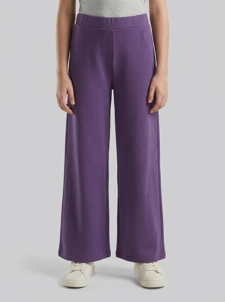 Benetton Purple Girls Wide Trousers in Stretch Cotton SKU: 46D6CE04C_1V4 Image 00