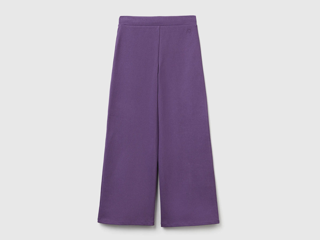 Benetton Purple Girls Wide Trousers in Stretch Cotton SKU: 46D6CE04C_1V4 Image 01