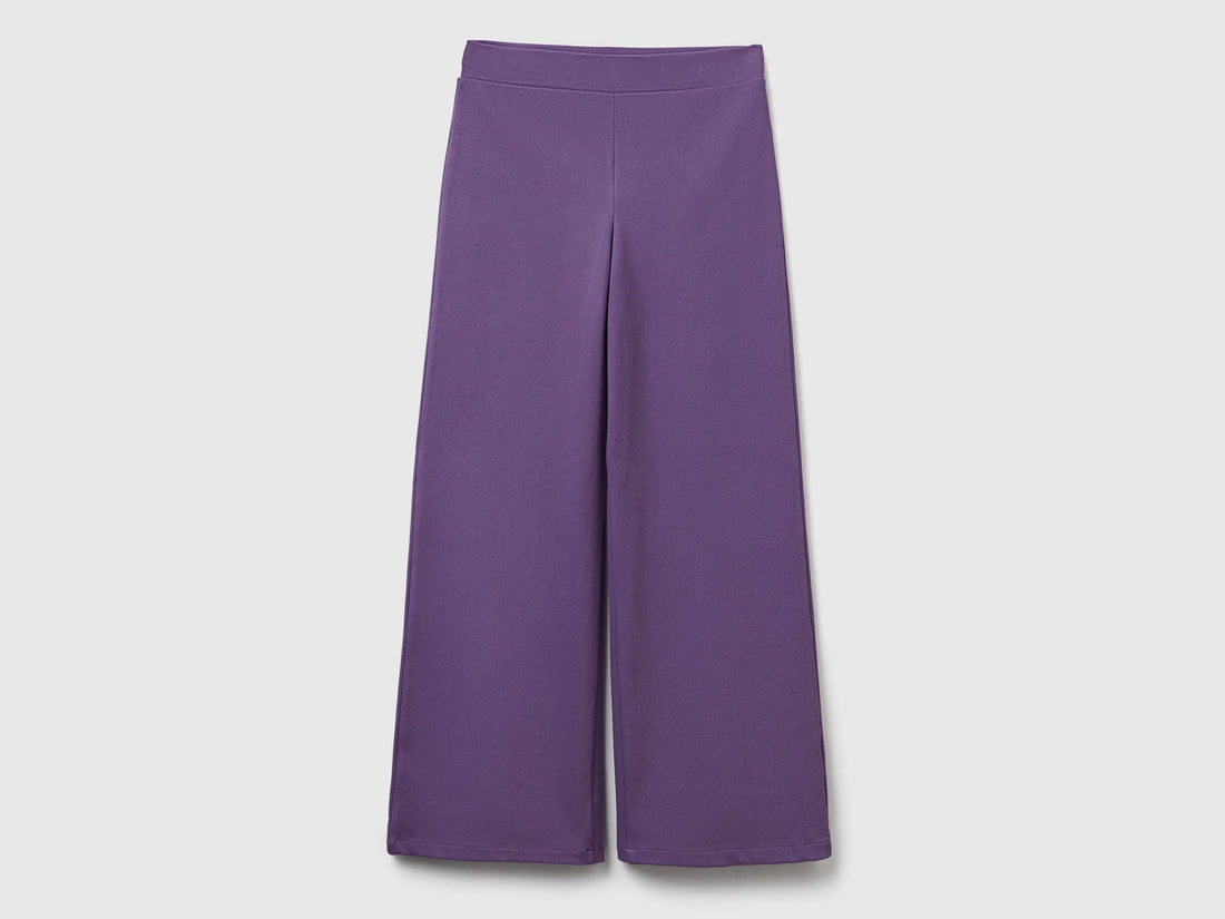 Benetton Purple Girls Wide Trousers in Stretch Cotton SKU: 46D6CE04C_1V4 Image 02