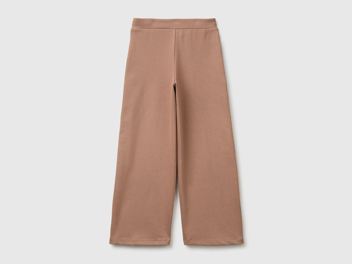Benetton Brown Girls Wide-Leg Trousers in Stretch Cotton SKU: 46D6CE04C_225 Image 02