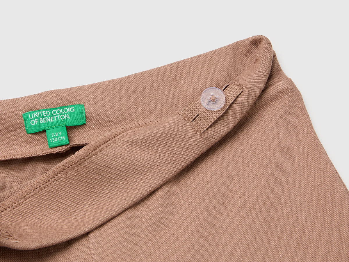 Benetton Brown Girls Wide-Leg Trousers in Stretch Cotton SKU: 46D6CE04C_225 Image 03
