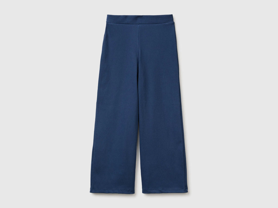 Benetton Blue Girls Wide-Leg Trousers in Stretch Cotton SKU: 46D6CE04C_355 Image 01
