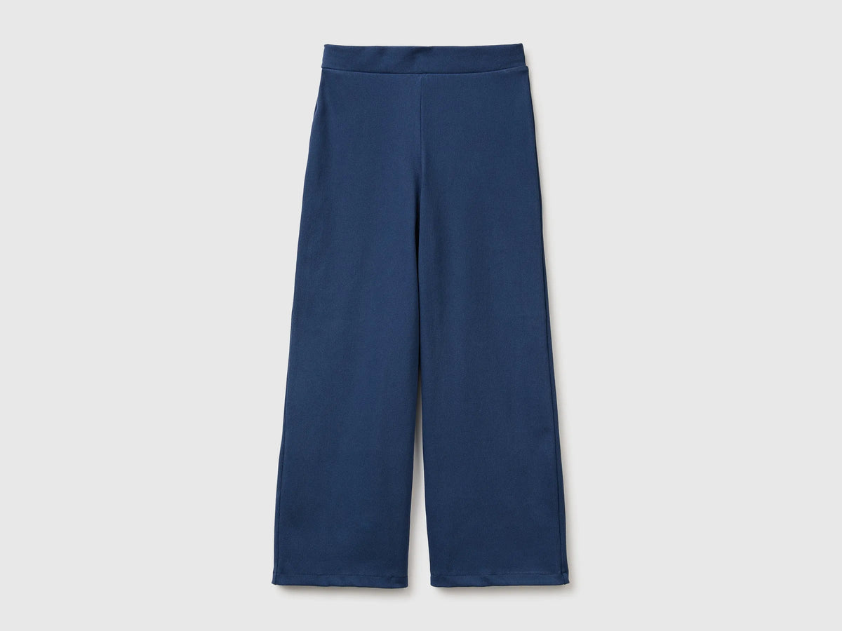 Benetton Blue Girls Wide-Leg Trousers in Stretch Cotton SKU: 46D6CE04C_355 Image 01