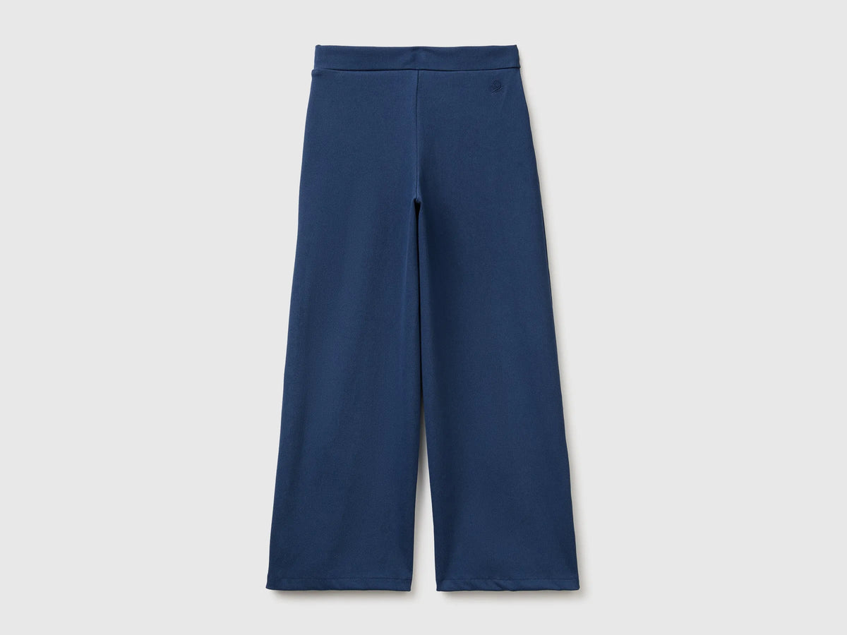Benetton Blue Girls Wide-Leg Trousers in Stretch Cotton SKU: 46D6CE04C_355 Image 02