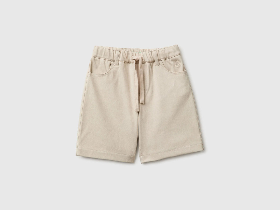 Benetton Beige Boys Stretch Twill Bermuda Shorts SKU: 46D6G9036_152 Image 01
