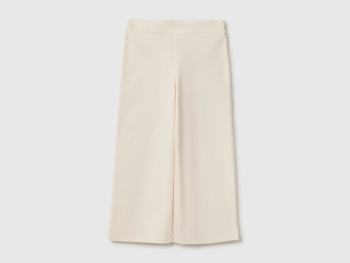 Benetton Creamy White Girls Wide-Leg Trousers in Stretch Cotton SKU: 46D6GF034_0R2 Image 01