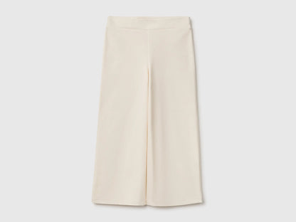 Benetton Creamy White Girls Wide-Leg Trousers in Stretch Cotton SKU: 46D6GF034_0R2 Image 01
