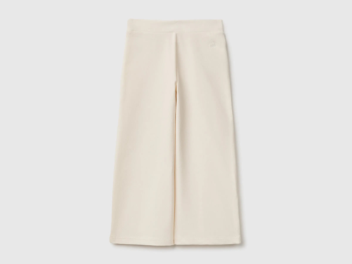 Benetton Creamy White Girls Wide-Leg Trousers in Stretch Cotton SKU: 46D6GF034_0R2 Image 02