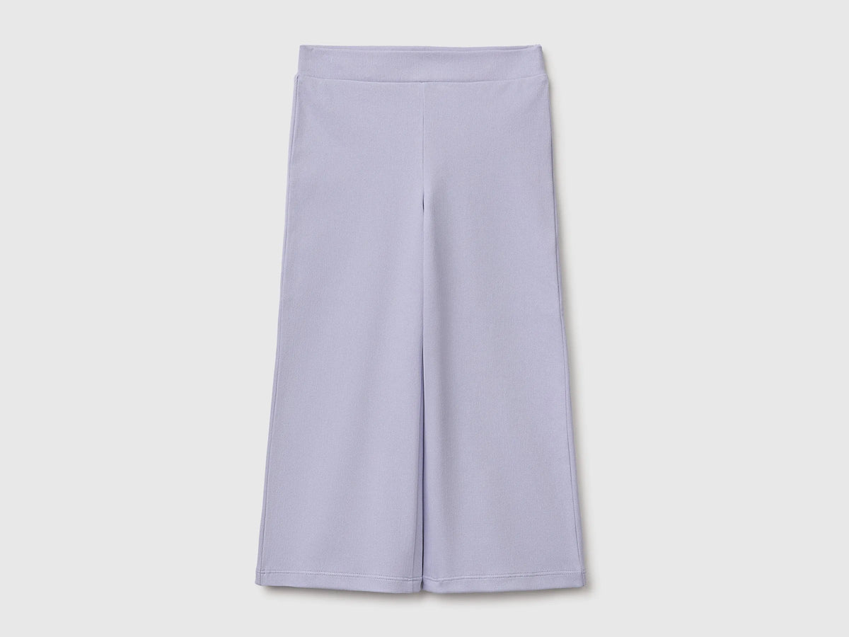 Benetton Lavender Girls Wide-Leg Trousers in Stretch Cotton SKU: 46D6GF034_19B Image 01