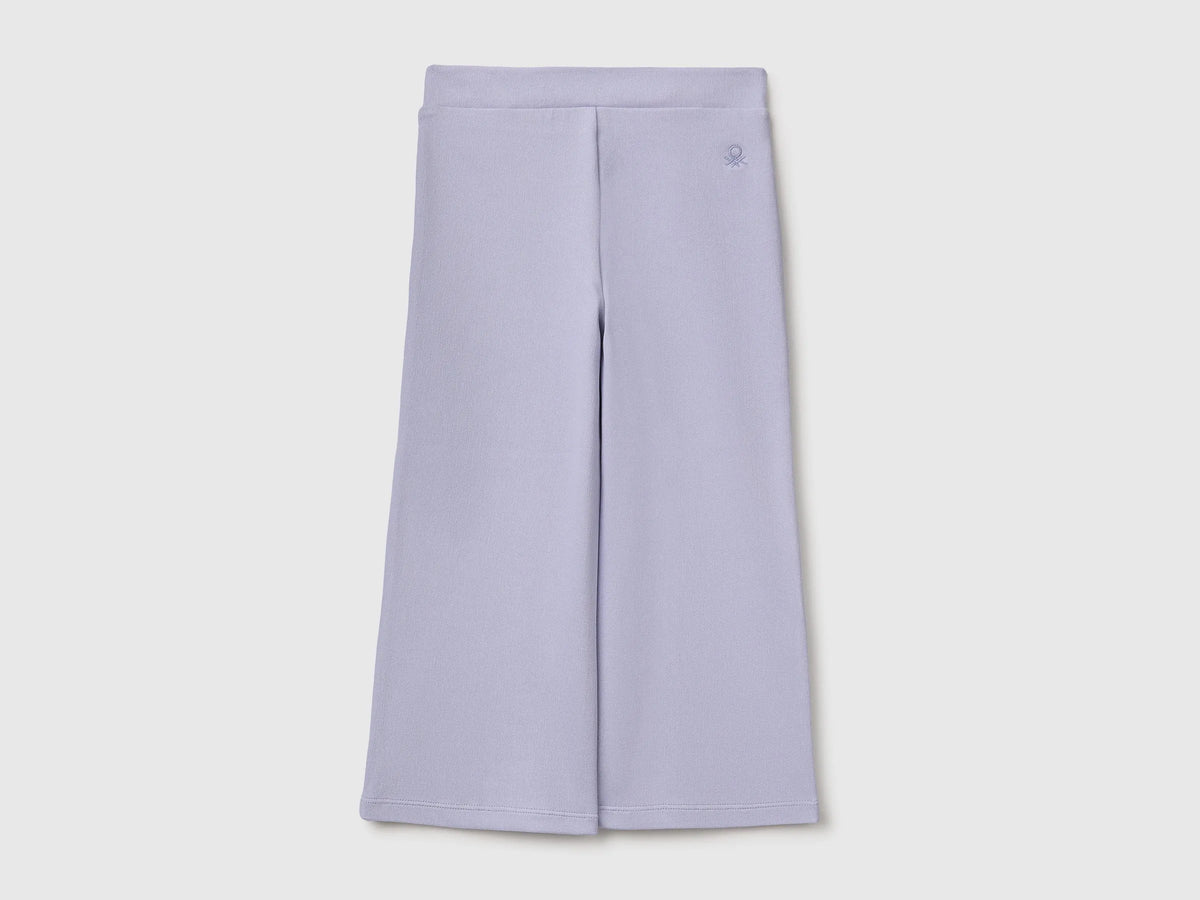 Benetton Lavender Girls Wide-Leg Trousers in Stretch Cotton SKU: 46D6GF034_19B Image 02
