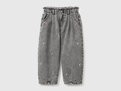 Benetton Black Girls Balloon Fit Jeans with Embroidery SKU: 46WDGF03E_700 Image 01