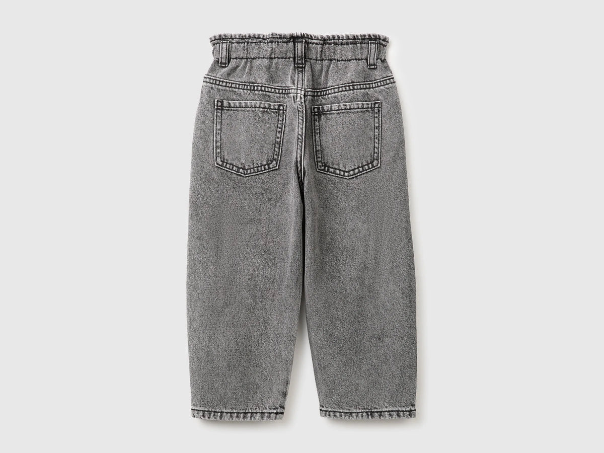 Benetton Black Girls Balloon Fit Jeans with Embroidery SKU: 46WDGF03E_700 Image 02