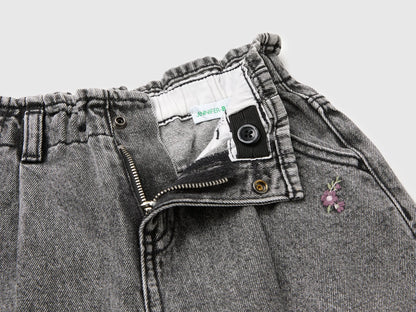 Benetton Black Girls Balloon Fit Jeans with Embroidery SKU: 46WDGF03E_700 Image 03