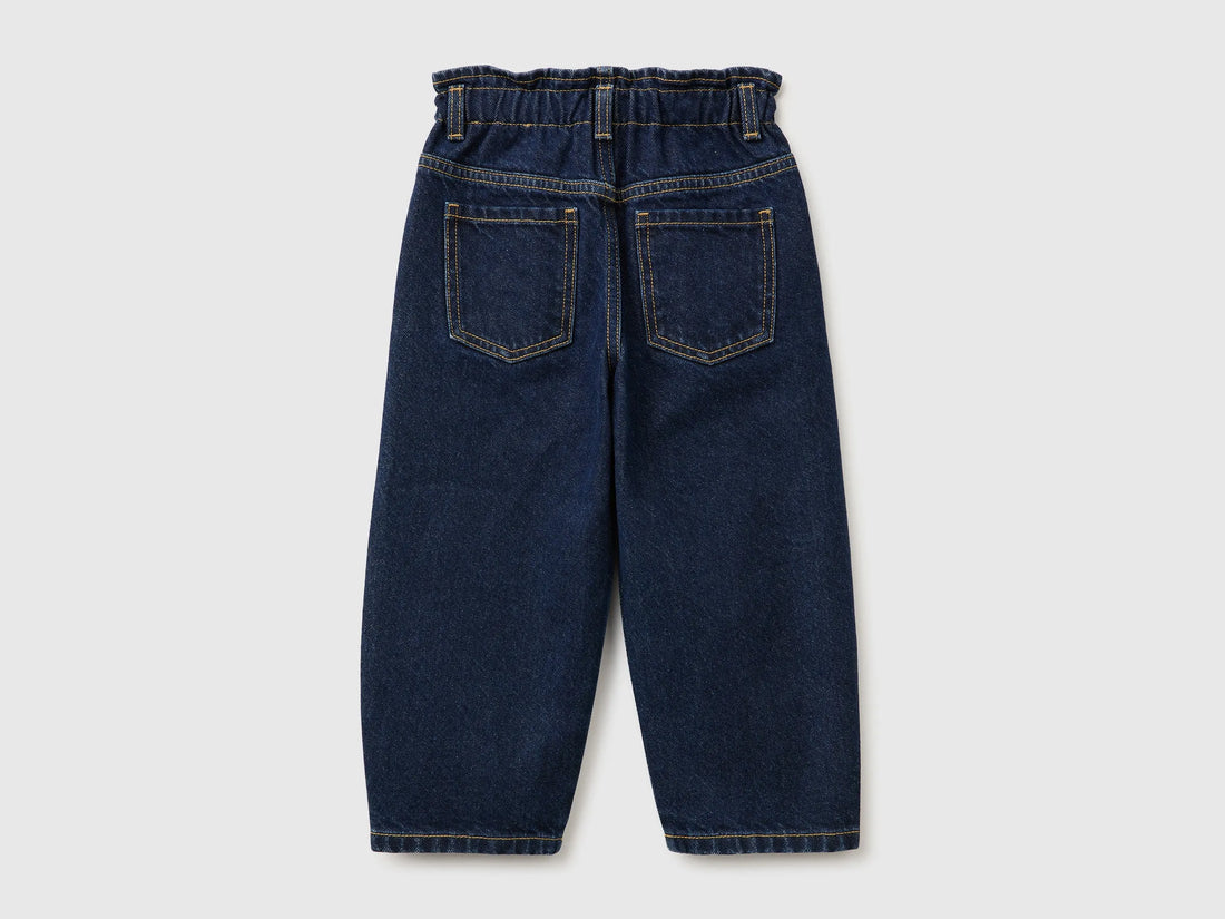 Benetton Blue Girls Balloon Fit Jeans with Embroidery SKU: 46WDGF03E_901 Image 02
