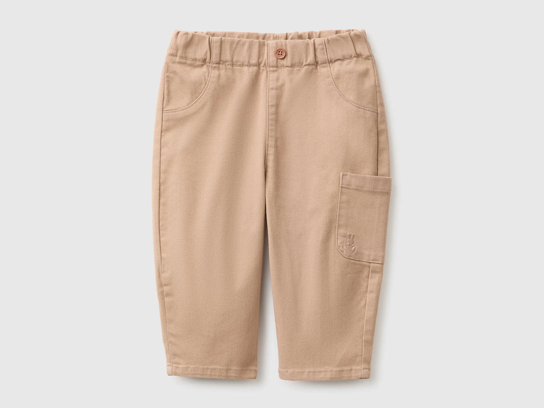 Benetton Beige Unisex Trousers with Embroidered Pocket SKU: 46ZDAF01Z_799 Image 01