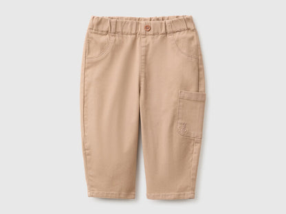Benetton Beige Unisex Trousers with Embroidered Pocket SKU: 46ZDAF01Z_799 Image 01