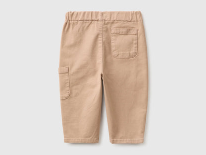 Benetton Beige Unisex Trousers with Embroidered Pocket SKU: 46ZDAF01Z_799 Image 02
