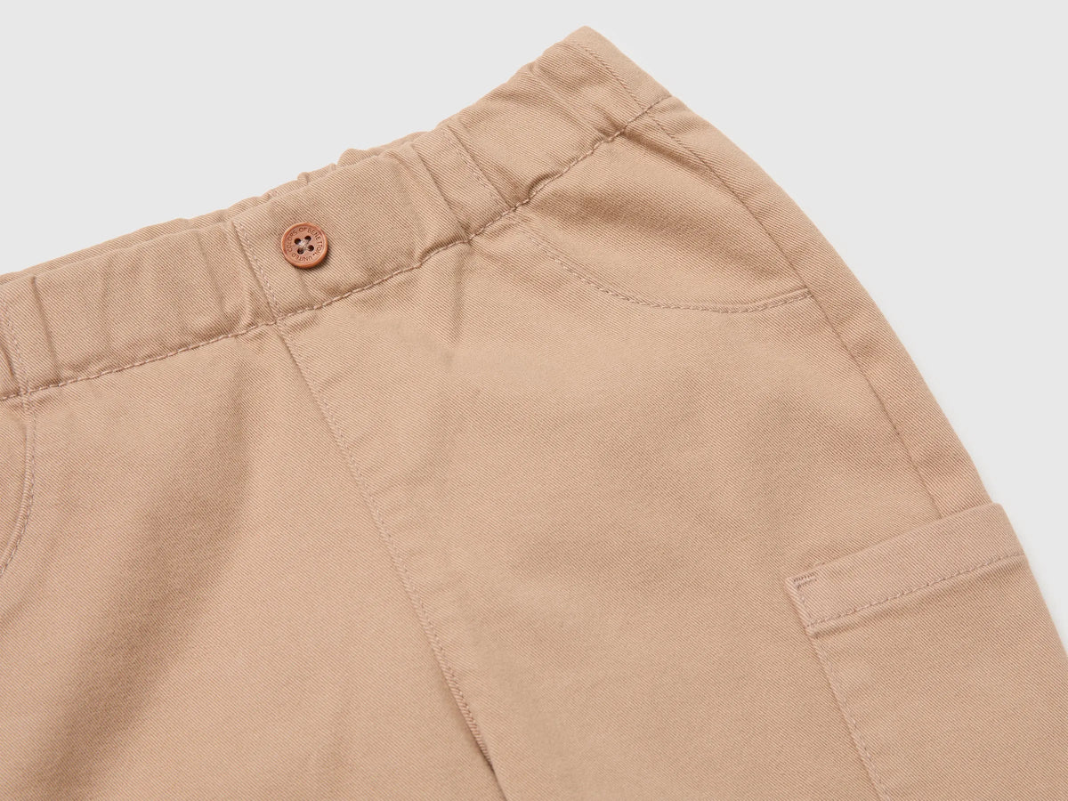 Benetton Beige Unisex Trousers with Embroidered Pocket SKU: 46ZDAF01Z_799 Image 03