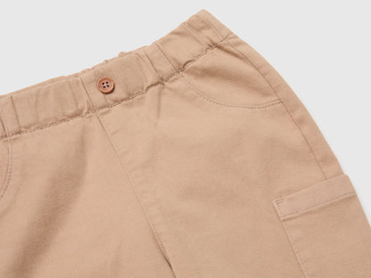 Benetton Beige Unisex Trousers with Embroidered Pocket SKU: 46ZDAF01Z_799 Image 03
