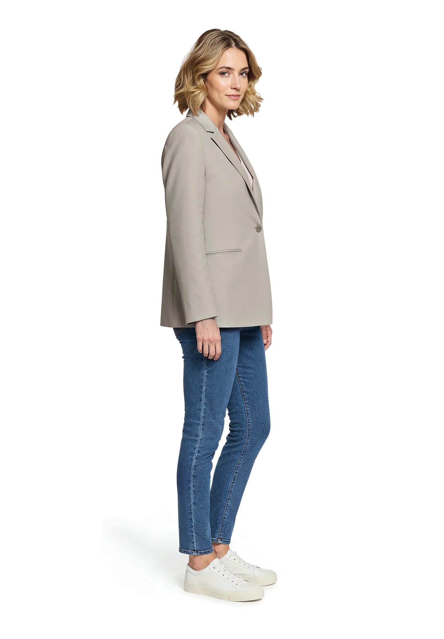 Betty Barclay Light Beige Women Long Blazer with Lapel Collar SKU: 4724-1840_9106 Image 01