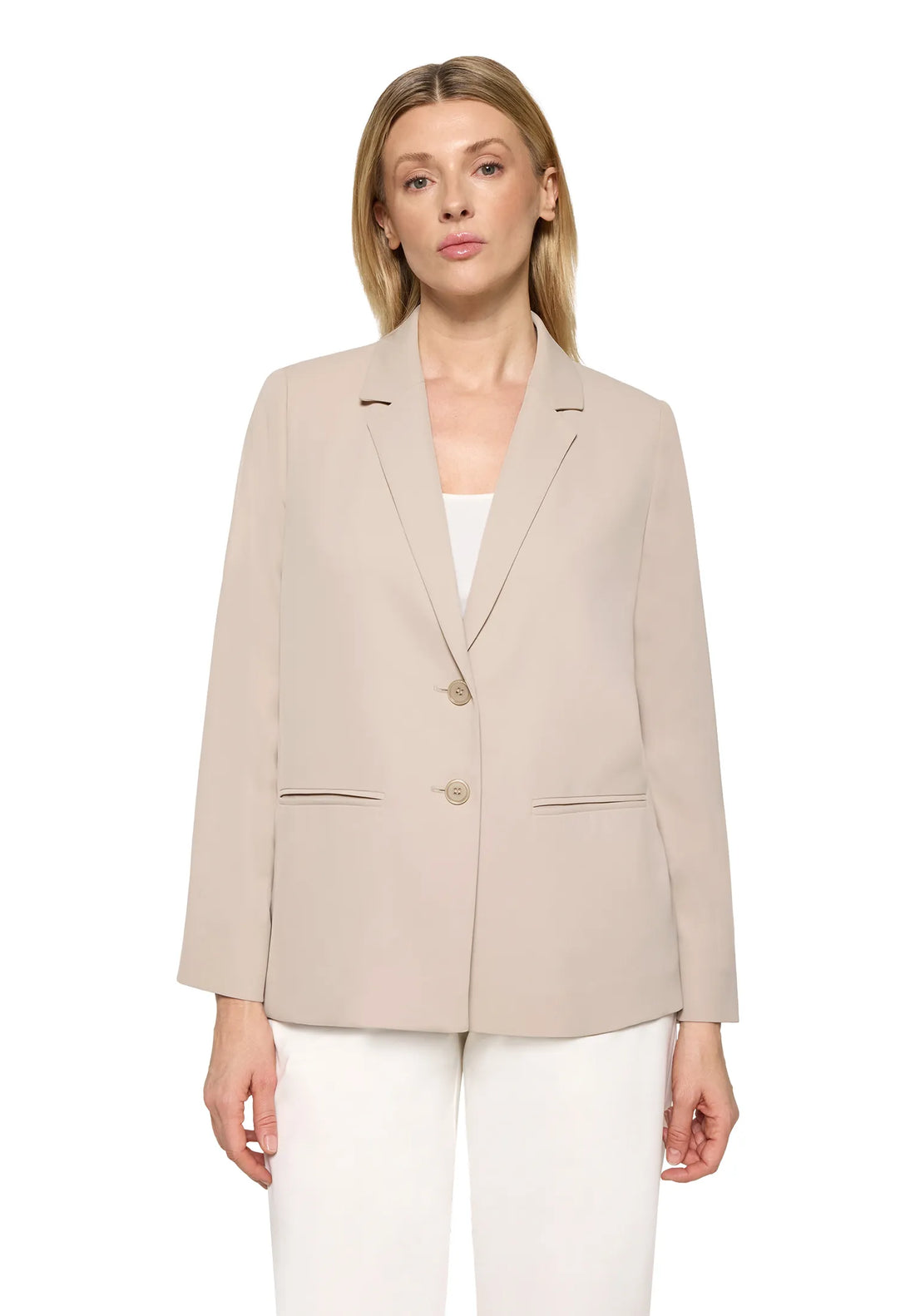Betty Barclay Light Beige Women Long Blazer with Lapel Collar SKU: 4724-1840_9106 Image 02