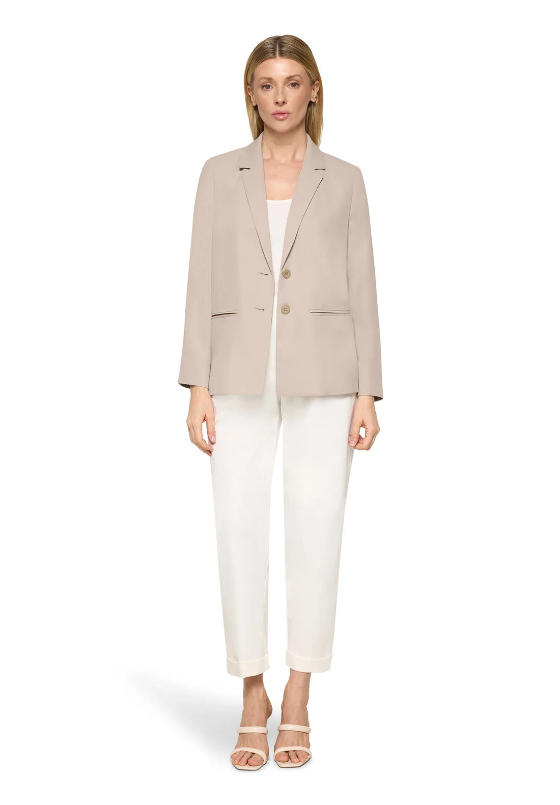 Betty Barclay Light Beige Women Long Blazer with Lapel Collar SKU: 4724-1840_9106 Image 05