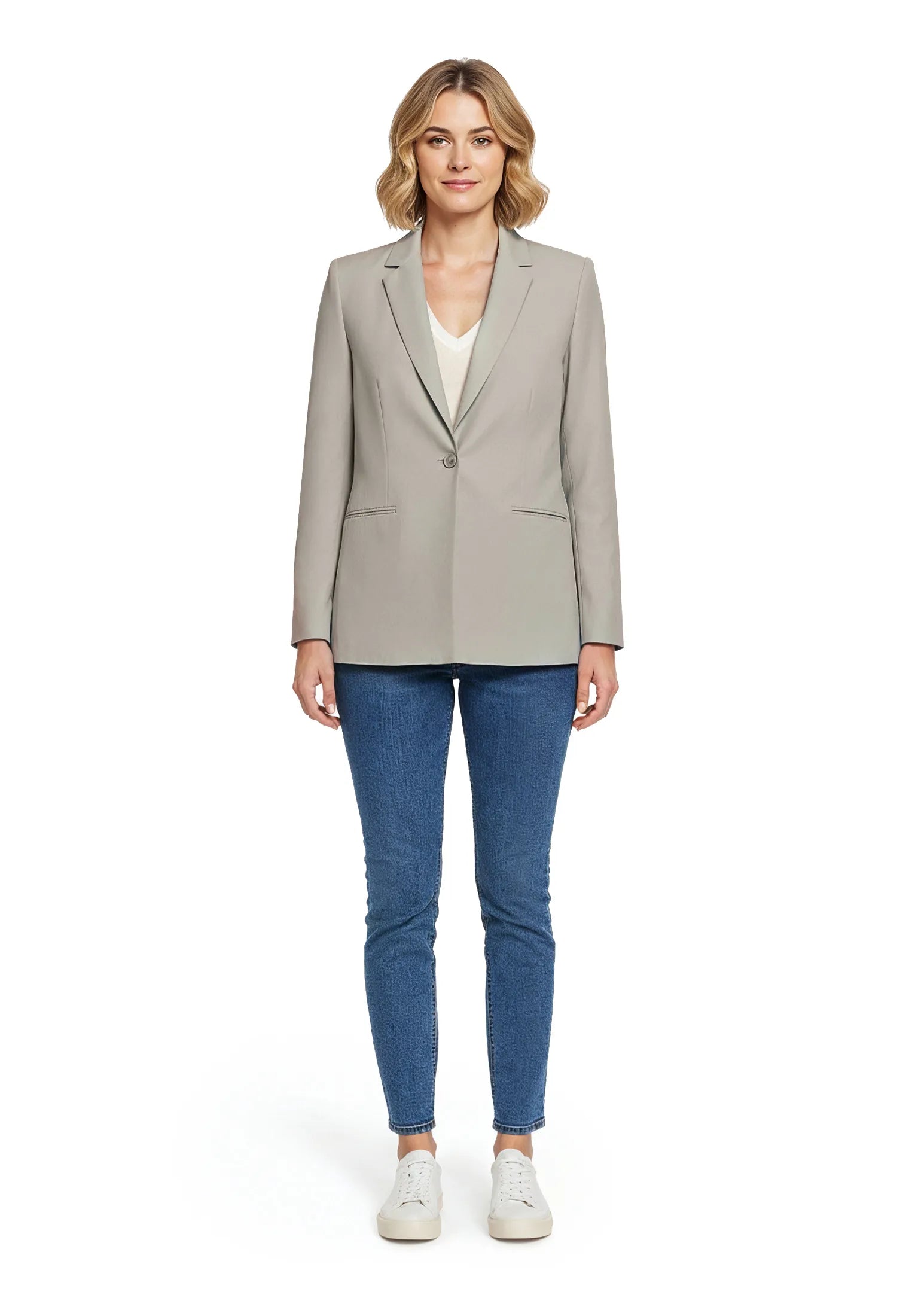 Betty Barclay Light Beige Women Long Blazer with Lapel Collar SKU: 4724-1840_9106 Image 08