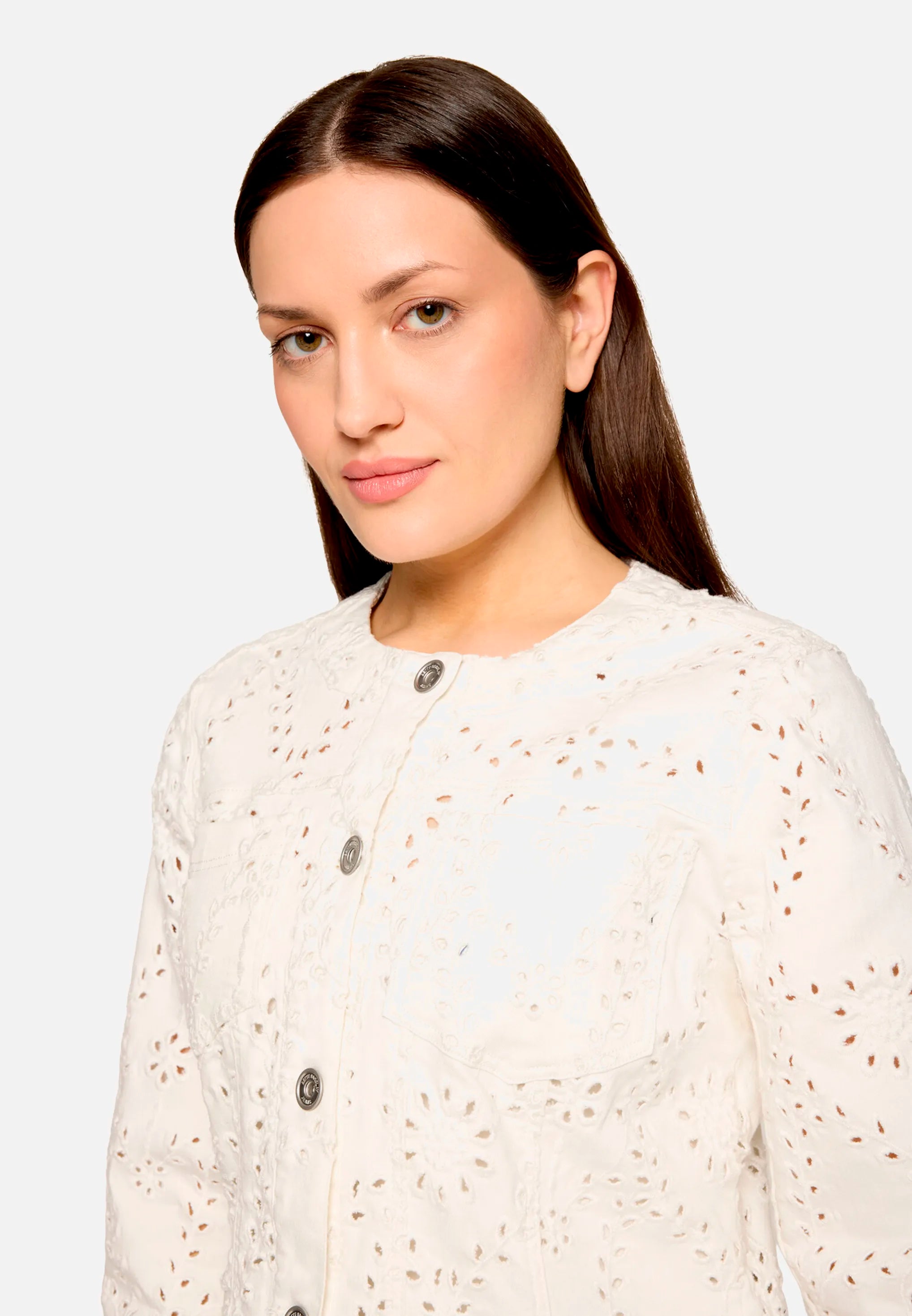 Betty Barclay Offwhite Women Denim Jacket with 3/4 Sleeves SKU: 4747-1942_1014 Image 07