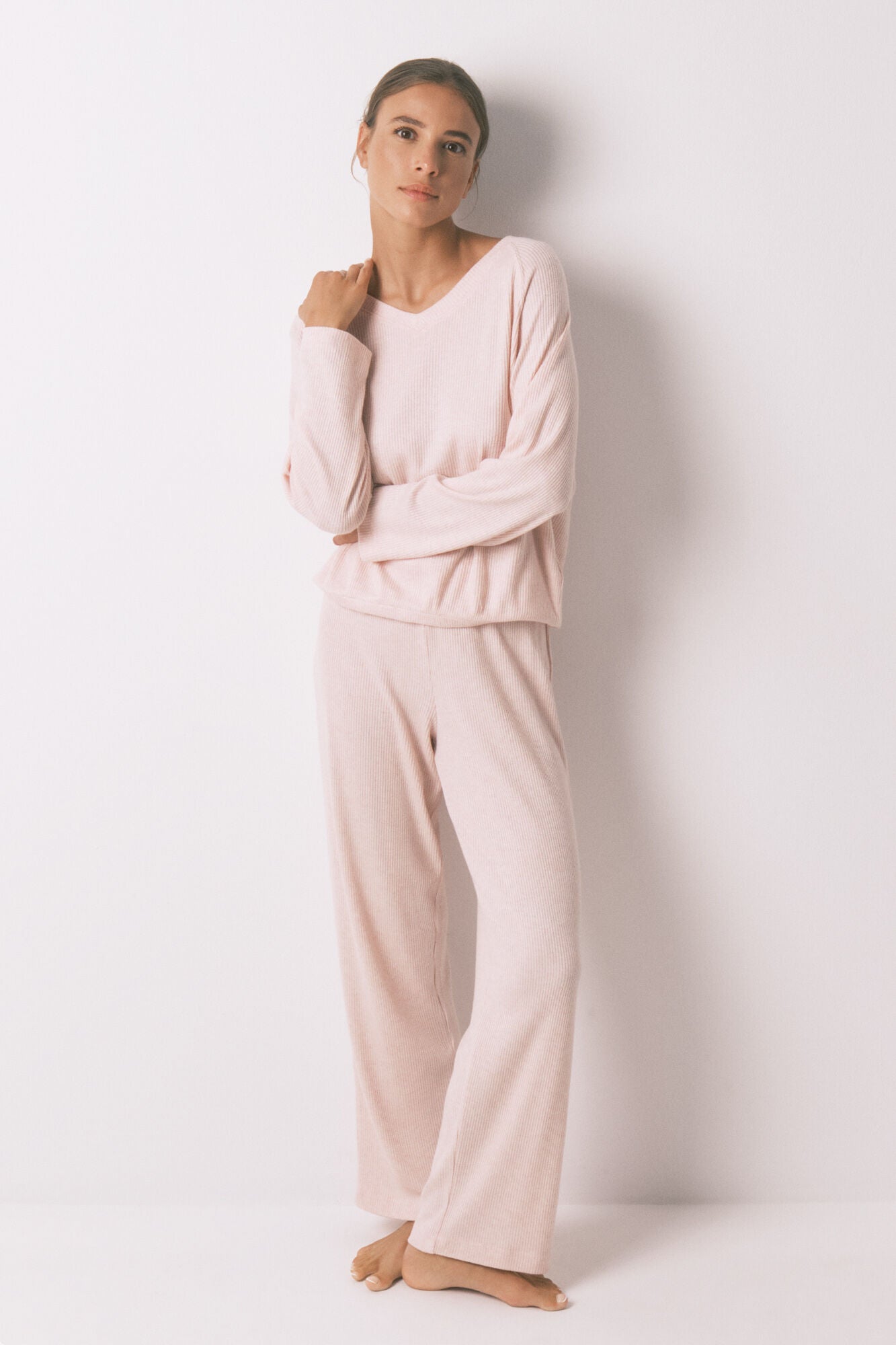 Women Secret_Purple/Lilac_Long Lilac Brushed Ribbed Pajamas_4752528_78_01