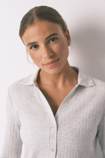 Women Secret_Light Grey/Silver_Long Gray Ribbed Cotton Pajamas_4752530_48_04