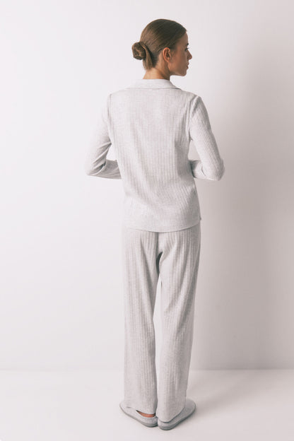Women Secret_Light Grey/Silver_Long Gray Ribbed Cotton Pajamas_4752530_48_05