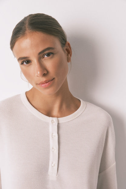 Women Secret_Ivory_Long Ivory Waffle Texture Pajamas_4752531_96_03