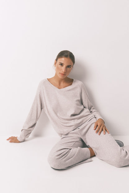 Women Secret_Medium Grey_Long Grey Brushed Ribbed Pajamas_4752535_46_01