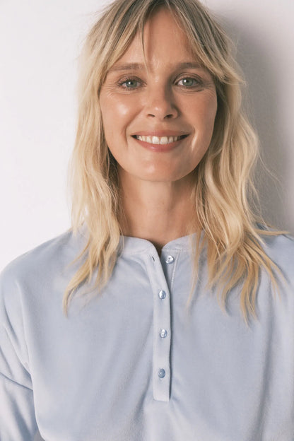 Women Secret_Medium Blue_Soft Blue Fleece Long Pyjamas with Border Print_4752549_13_04