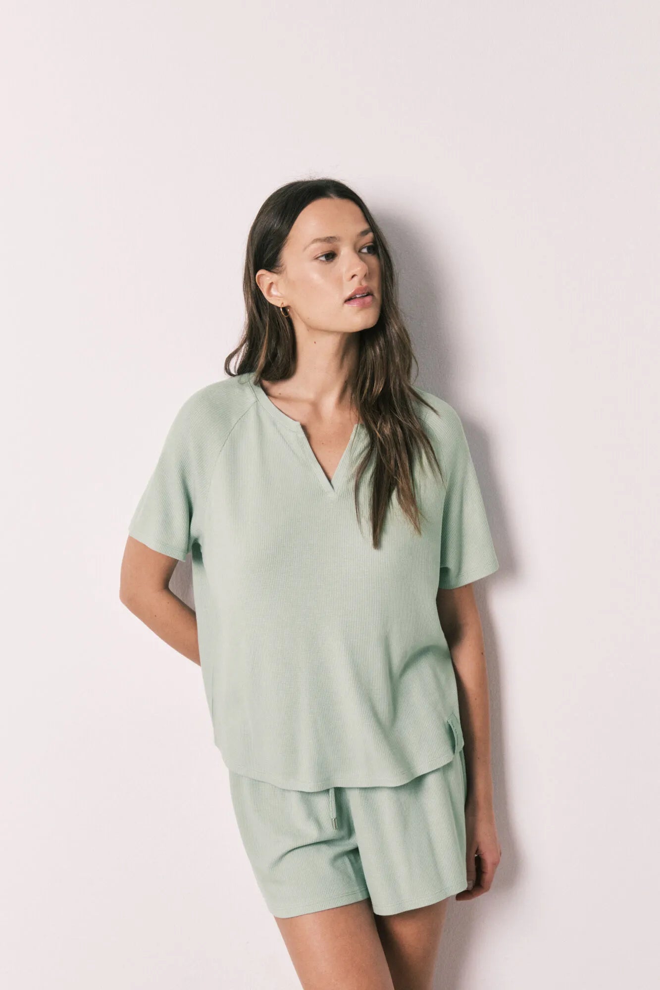 Women Secret Green Women Green Waffle Knit Short Pyjamas SKU: 4753106_21 Image 03