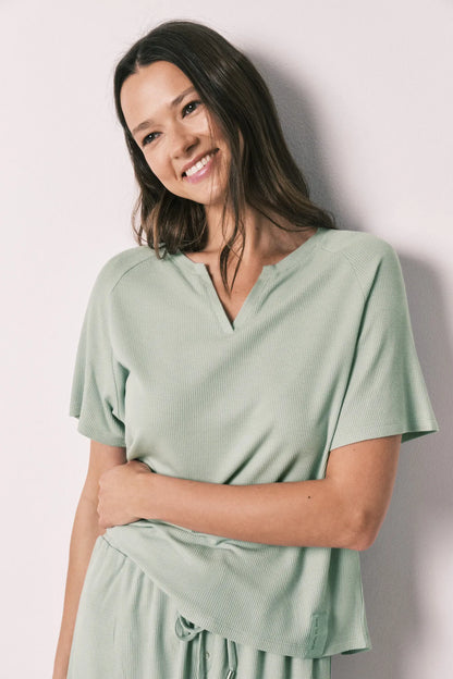Women Secret Green Women Green Waffle Knit Short Pyjamas SKU: 4753106_21 Image 05
