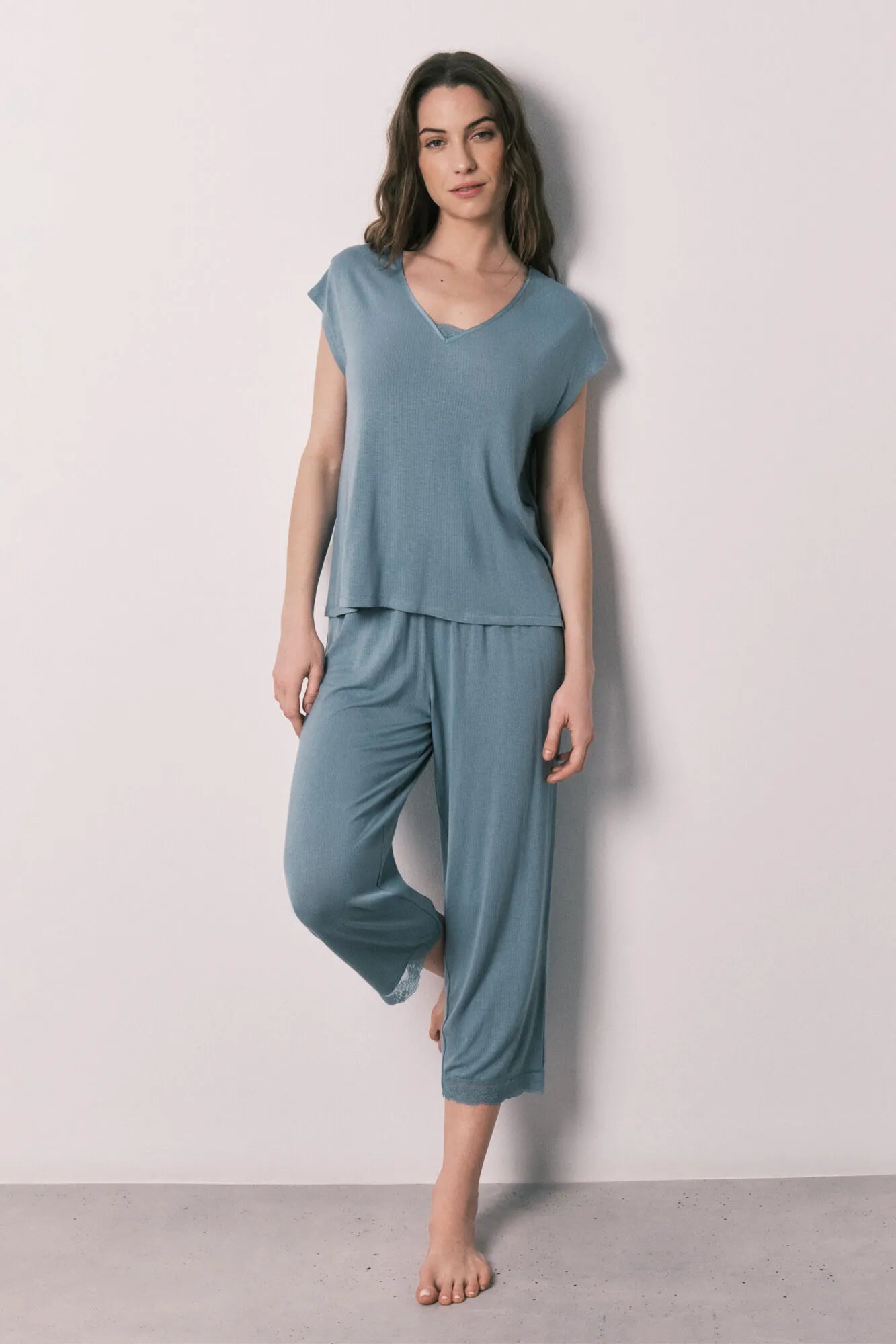 Women Secret Medium Blue Women Blue Viscose Soft Touch Capri Pyjamas SKU: 4753112_15 Image 06