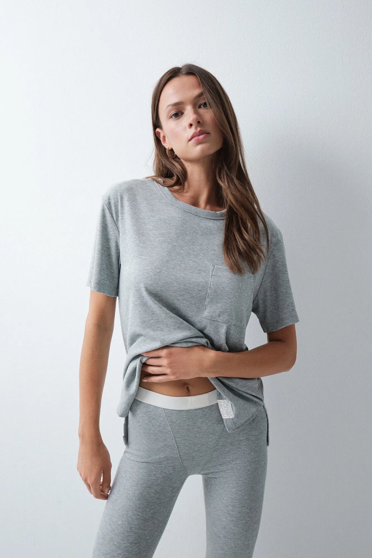 Women Secret Medium Grey Women Grey Long Pyjamas T-Shirt Leggings SKU: 4754187_46 Image 03